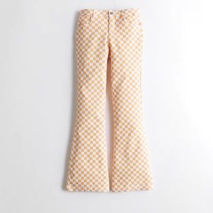 Orange Checkered High Rise Flare Pants